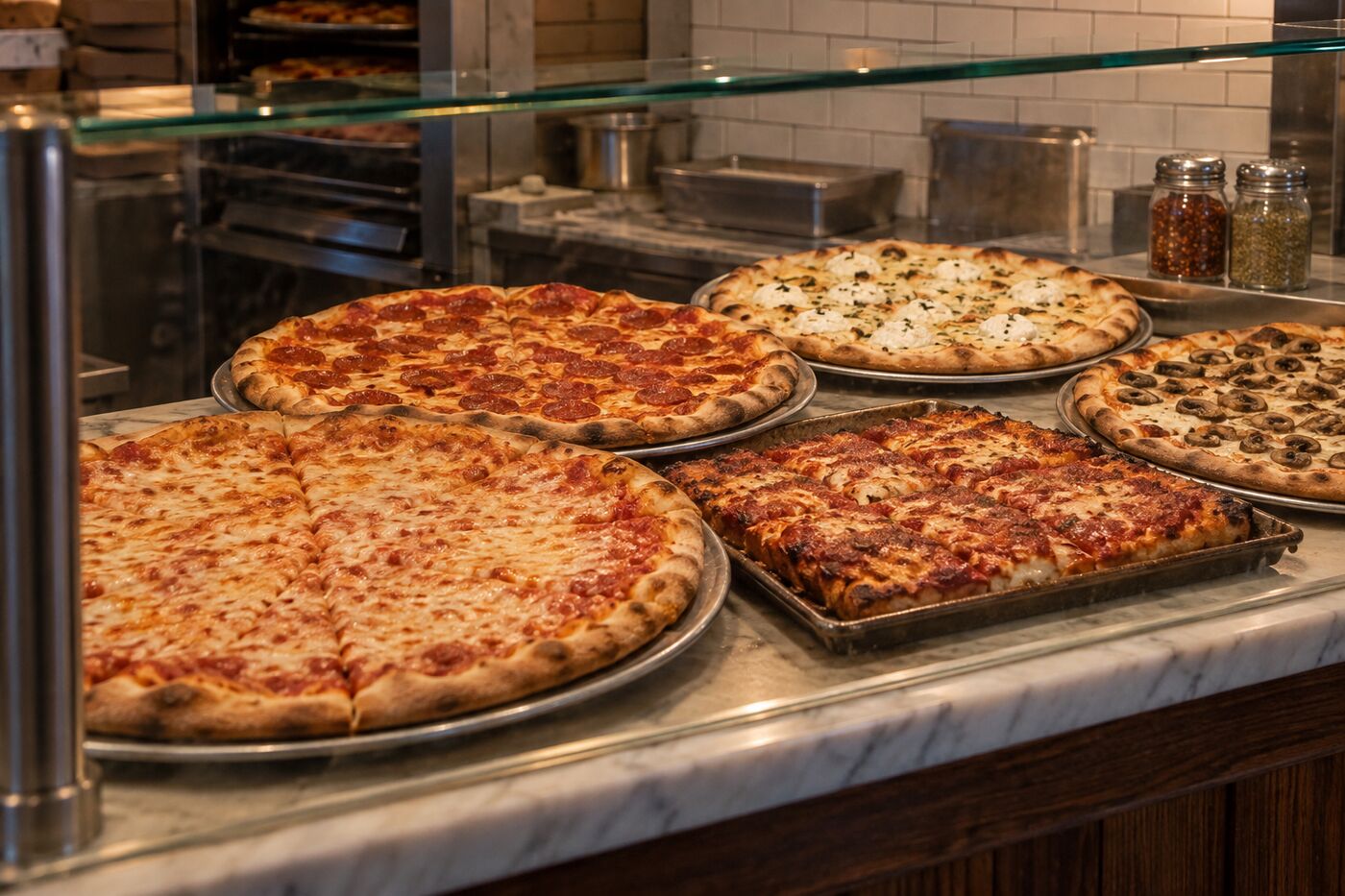 Whole pies on the counter
